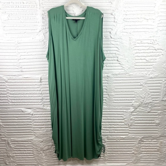 Lane Bryant Flowy V-Neck Sleeveless Green Gathered Hem Maxi Dress Size 34/36 - Picture 1 of 12